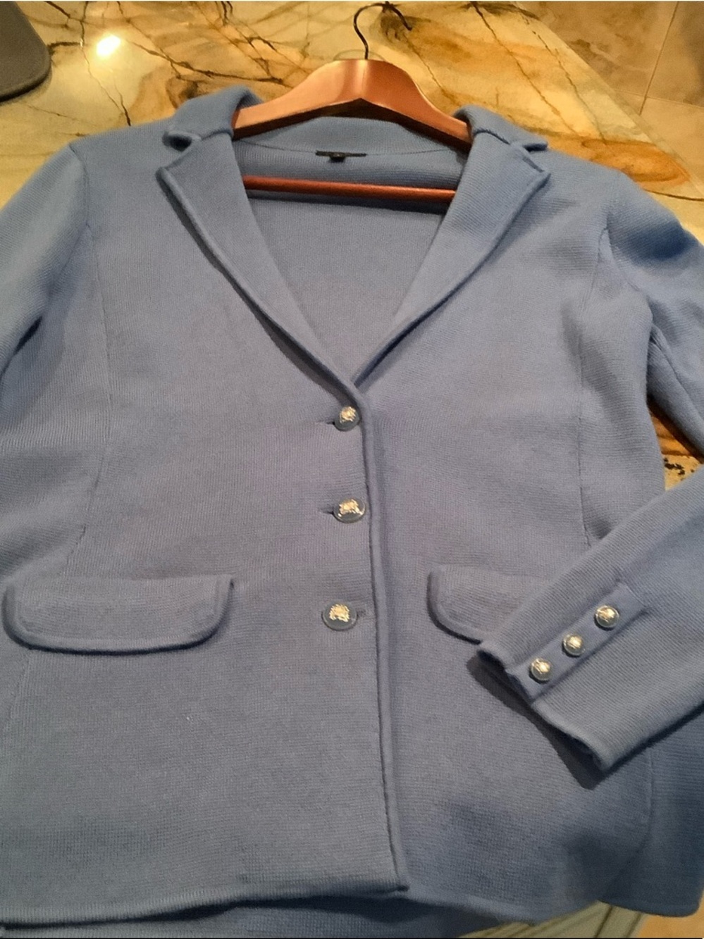 Talbots Powder Blue Button-Front Knit Blazer - Picture 3 of 6